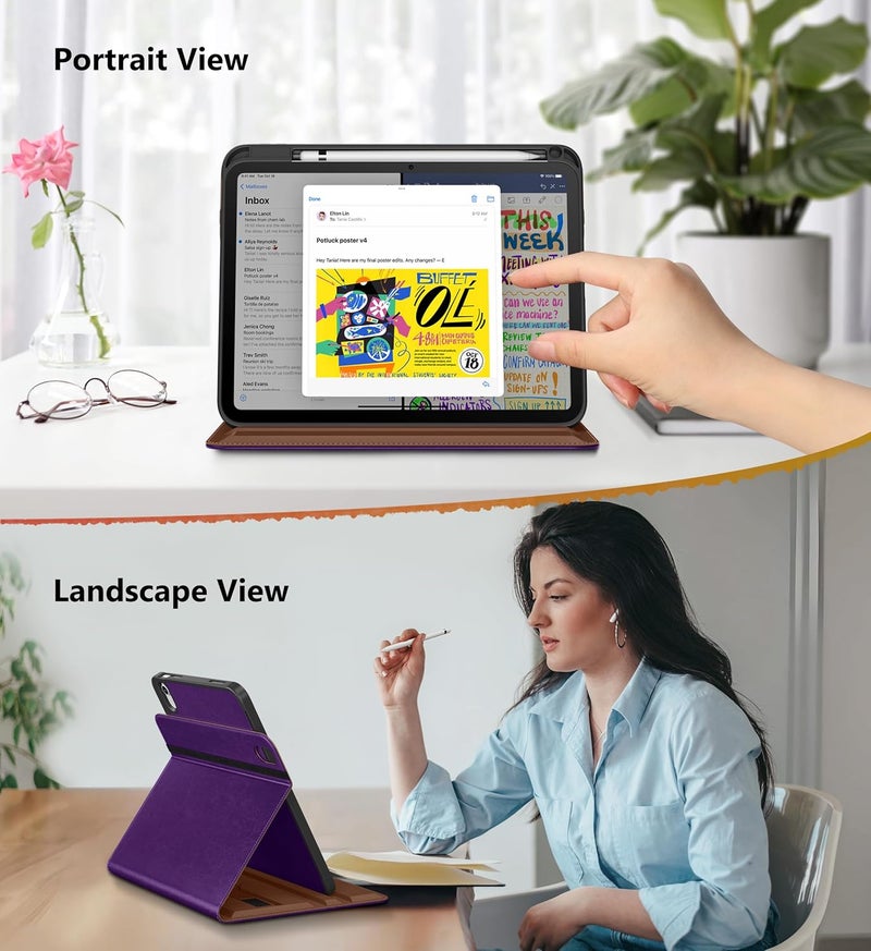 DTTO for iPad A16 Case, iPad 11th / 10th Generation Case (2025/2022), 360 Degree Rotating Premium Leather Folio Stand Cover with Pencil Holder, Dark Purple - Image 3